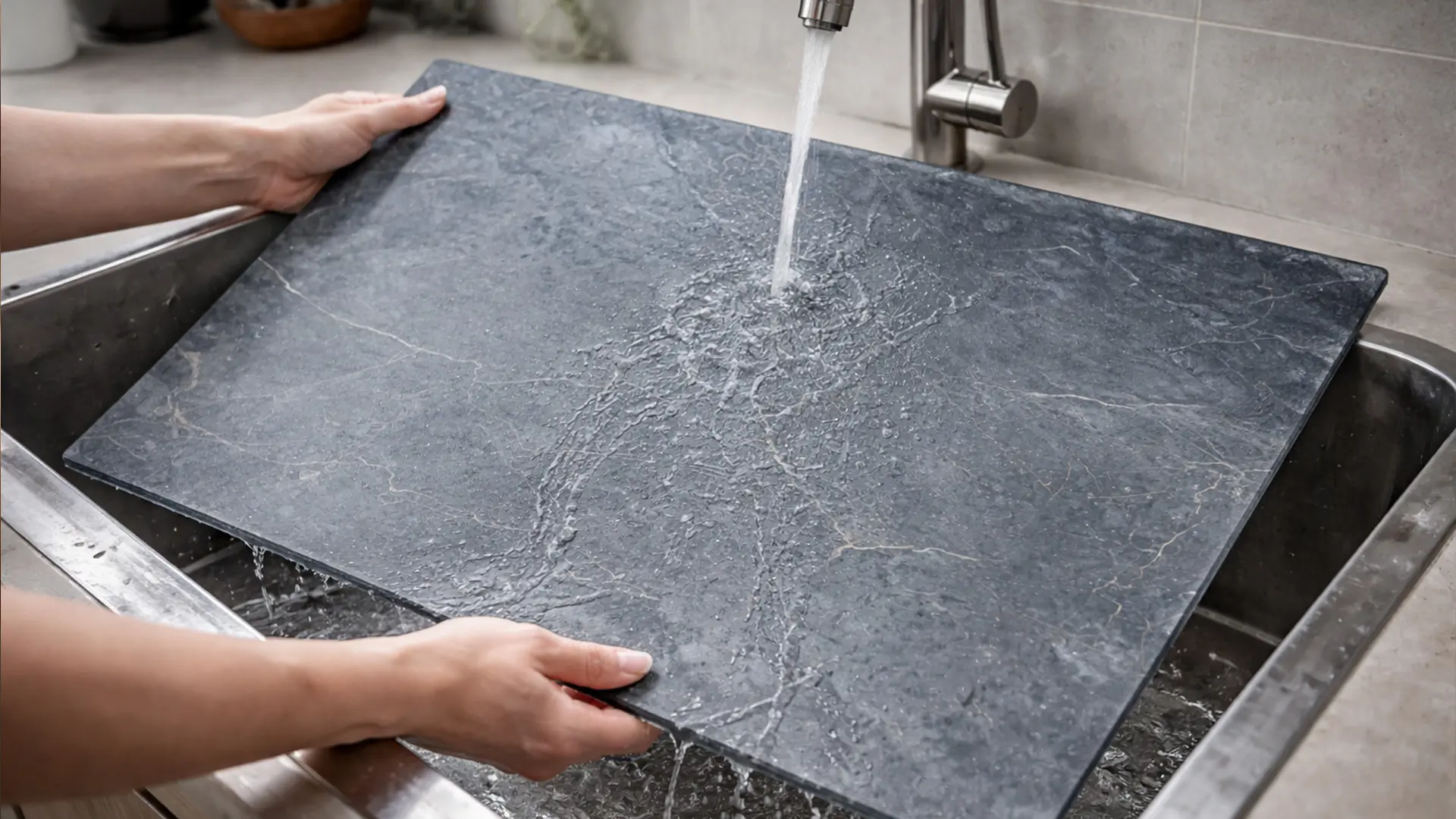 Plaque de Protection en Verre Trempé Universel et Multifonction 60x52cm avec Motif Marbre Gris Anthracite, Planche à Découper, Plateau en Verre – Image 7