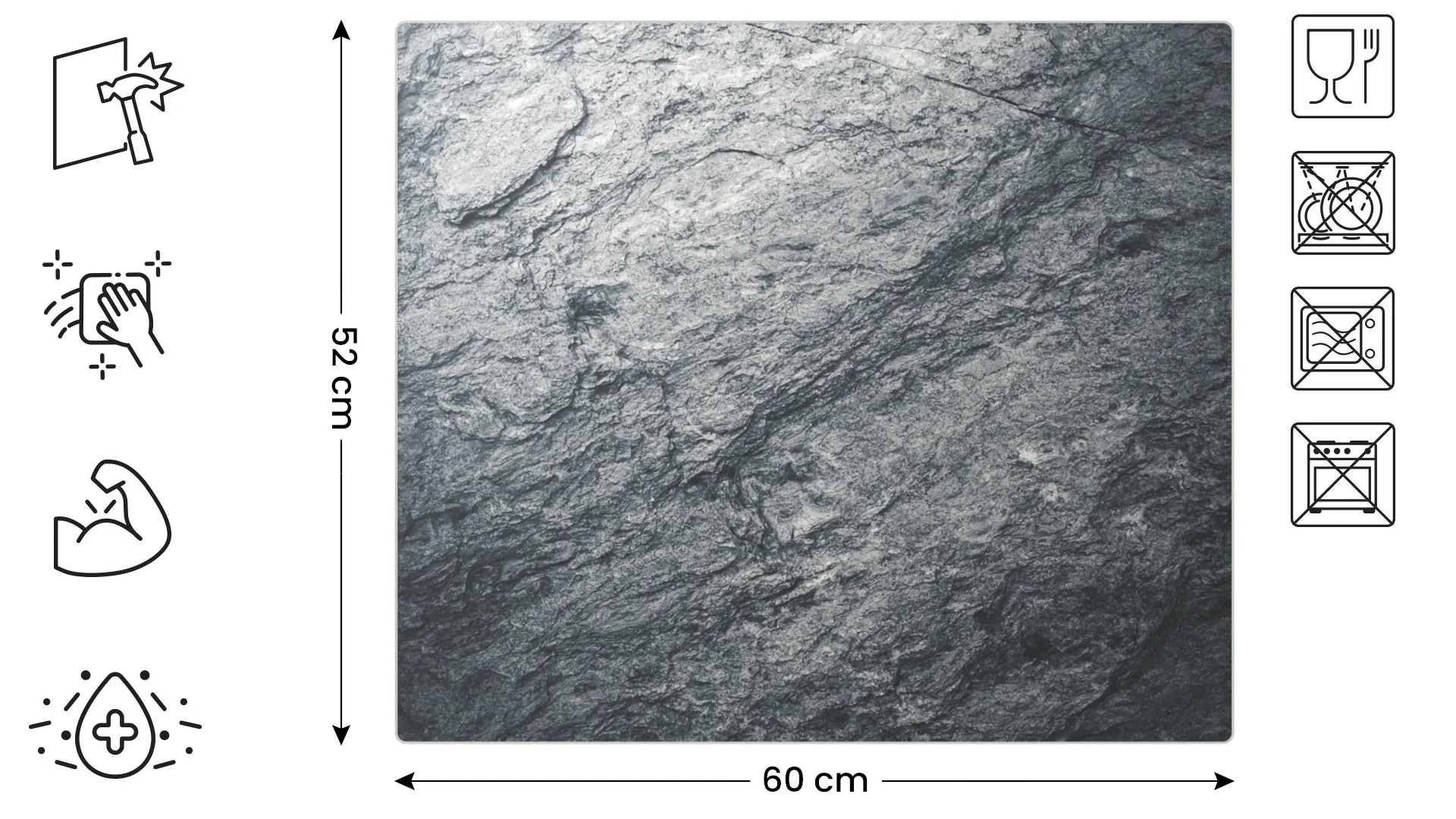 Plaque de Protection en Verre Trempé Universel et Multifonction - Planche à Découper & Plateau en Verre 60x52cm avec Motif Granite Roche Pierre – Image 2