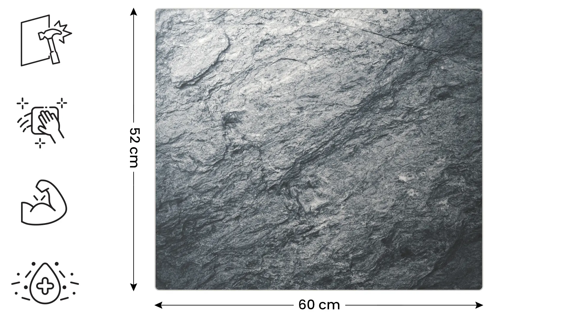 Plaque de Protection en Verre Trempé Universel et Multifonction - Planche à Découper & Plateau en Verre 60x52cm avec Motif Granite Roche Pierre – Image 2