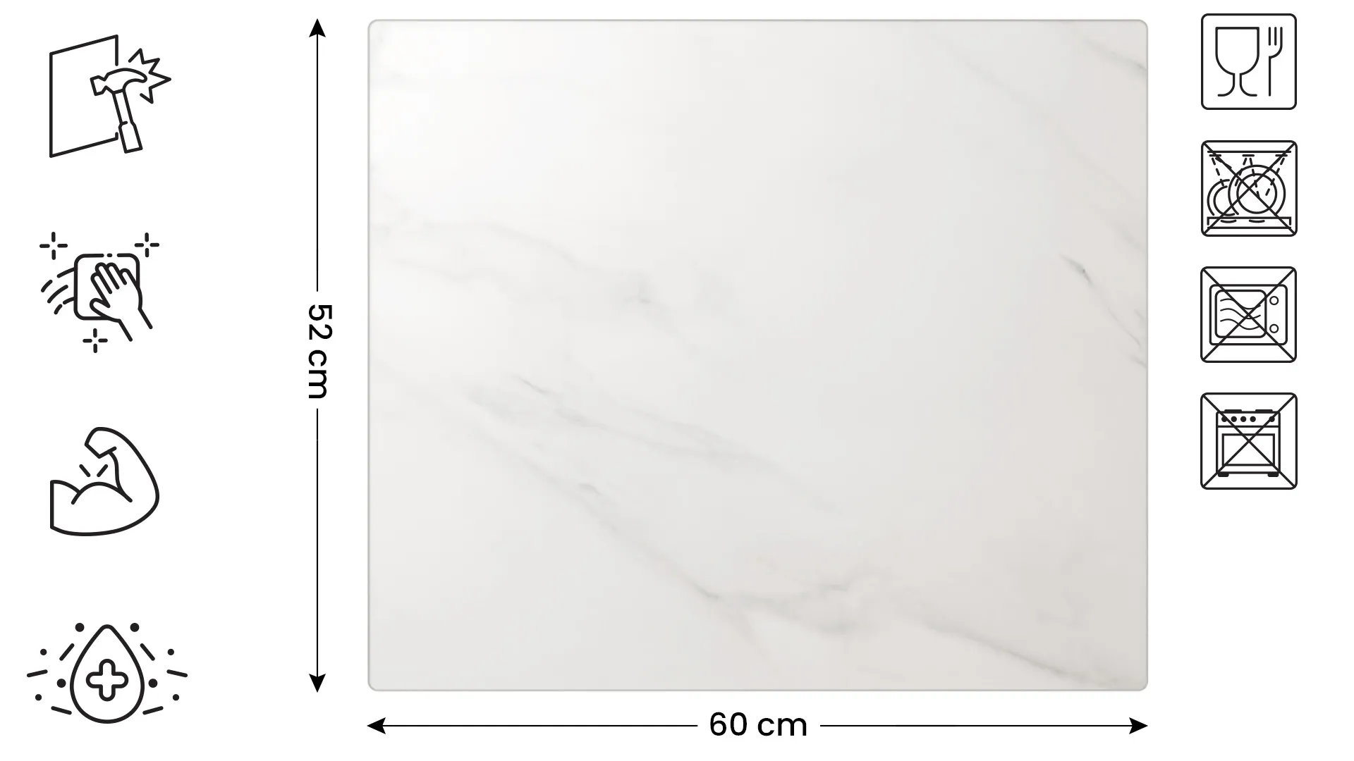 Plaque de Protection en Verre Trempé Universel et Multifonction 60x52cm avec Motif Marbre Blanc, Planche à Découper, Plateau en Verre – Image 2