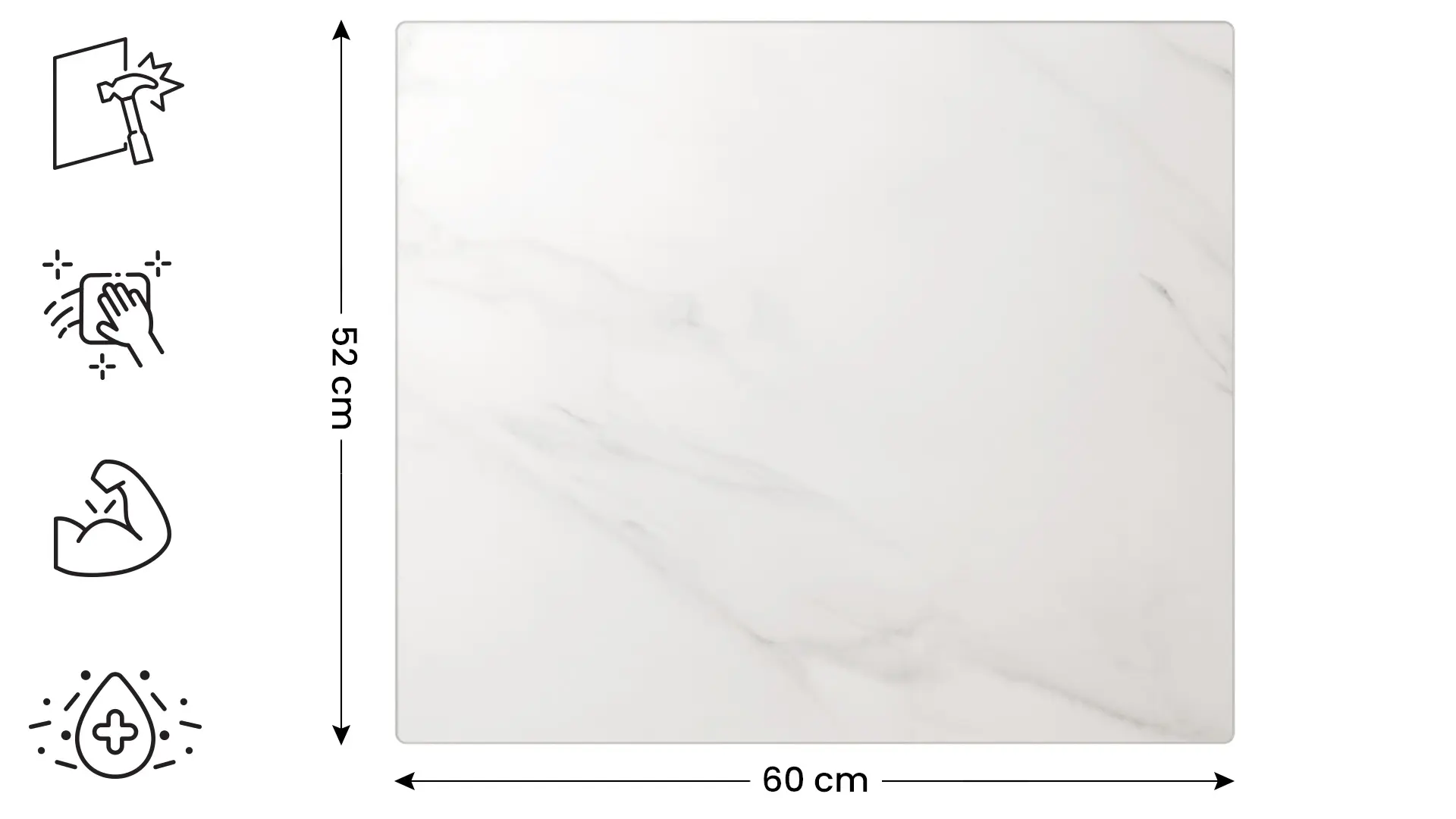 Plaque de Protection en Verre Trempé Universel et Multifonction 60x52cm avec Motif Marbre Blanc, Planche à Découper, Plateau en Verre – Image 2