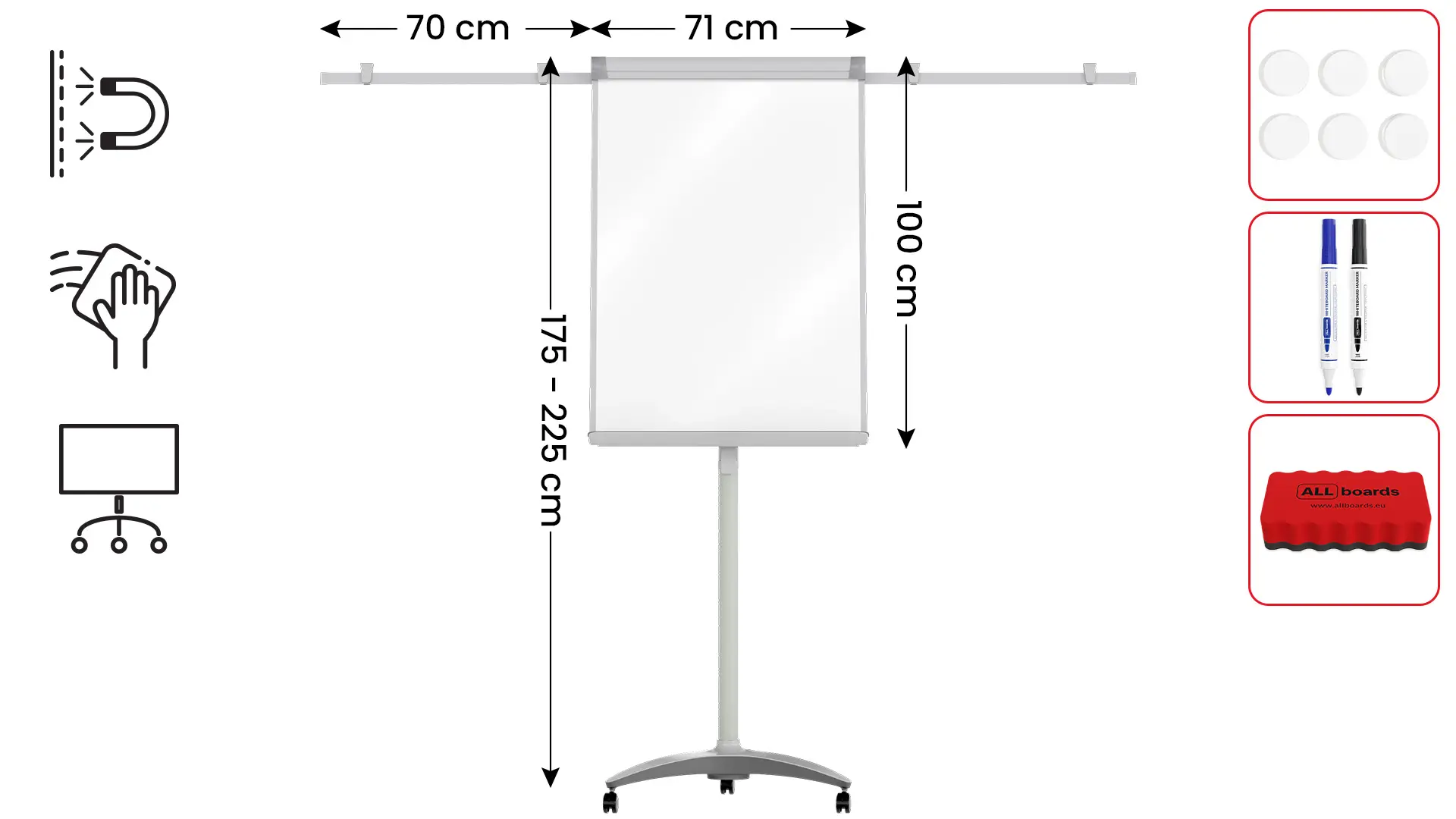 Chevalet de Conférence 100x70cm avec Bras Latéraux, sur Roulettes, Hauteur Réglable – Image 2