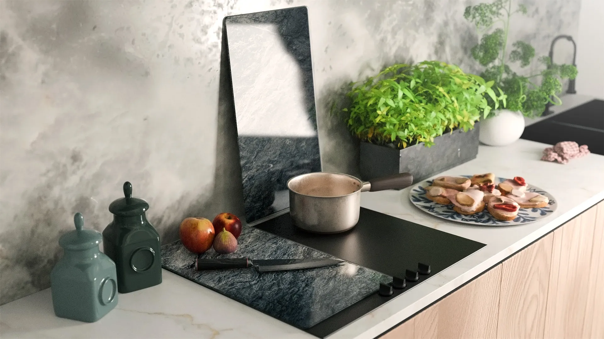 Plaque de Protection en Verre Trempé Universel et Multifonction - Planche à Découper & Plateau en Verre, 2 pièces 52x30cm Motif Granite Roche Pierre – Image 3