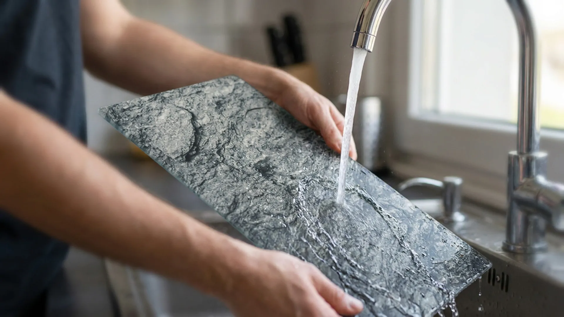 Plaque de Protection en Verre Trempé Universel et Multifonction - Planche à Découper & Plateau en Verre, 2 pièces 52x30cm Motif Granite Roche Pierre – Image 7