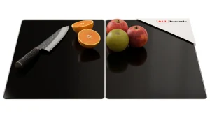 Plaque de Protection en Verre Trempé Universel et Multifonction - Planche à Découper & Plateau en Verre, 2 pièces 52x30cm Style Noir Sombre
