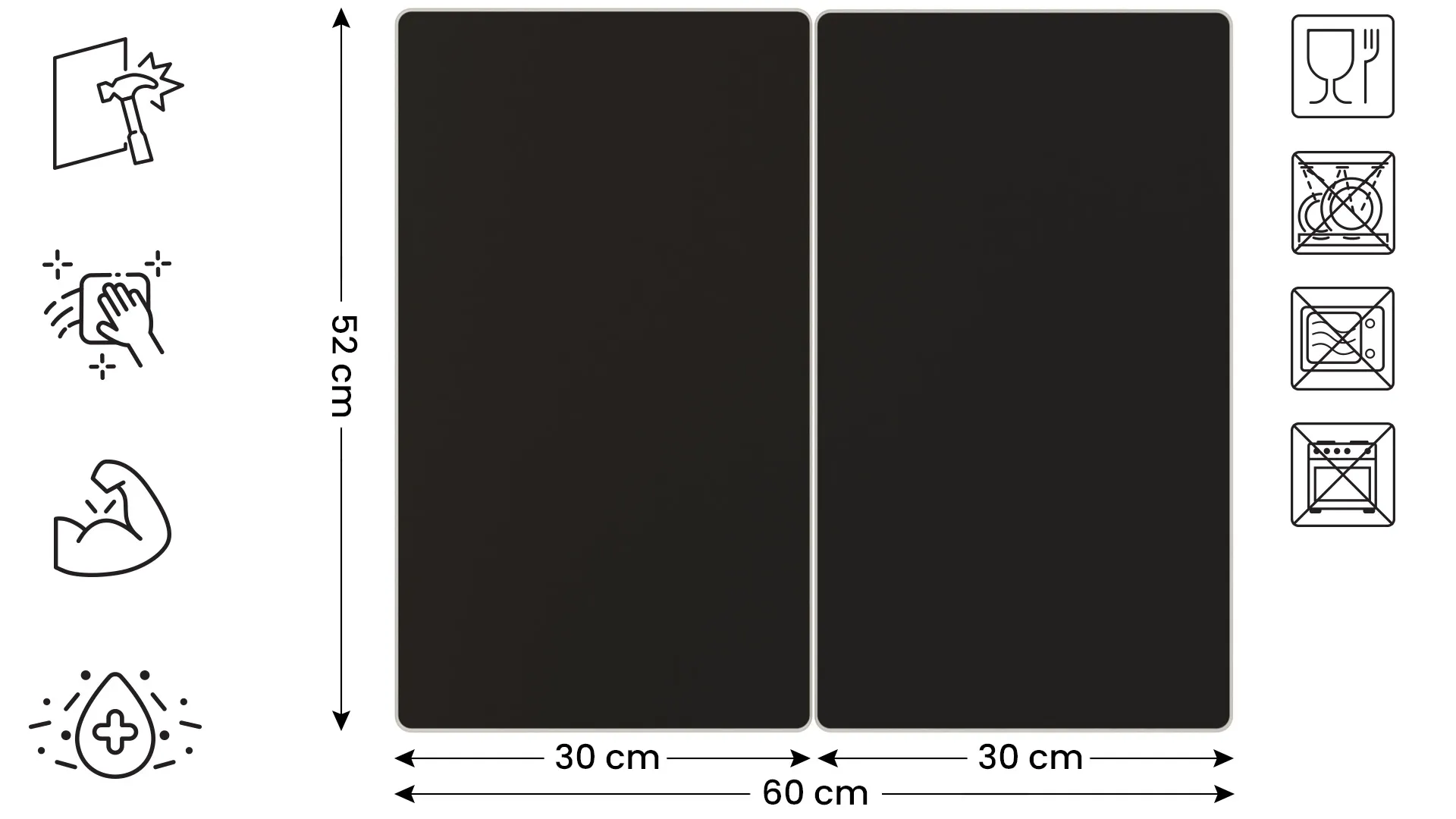 Plaque de Protection en Verre Trempé Universel et Multifonction - Planche à Découper & Plateau en Verre, 2 pièces 52x30cm Style Noir Sombre – Image 2