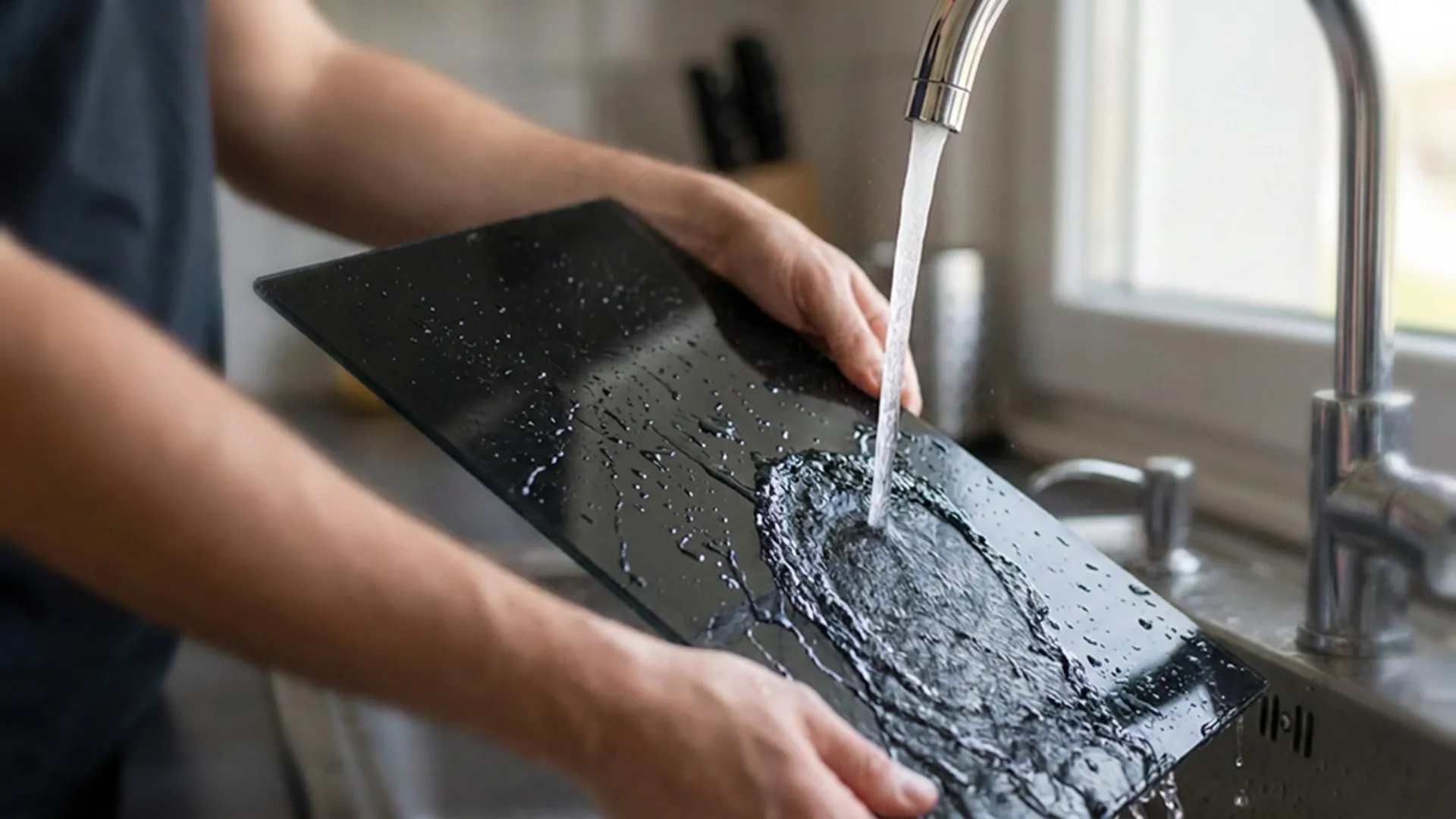 Plaque de Protection en Verre Trempé Universel et Multifonction - Planche à Découper & Plateau en Verre, 2 pièces 52x30cm Style Noir Sombre – Image 7