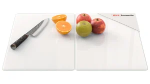 Plaque de Protection en Verre Trempé Universel et Multifonction - 2 pièces 52x30cm Blanc PREMIUM SUPERWHITE, Planche à Découper, Plateau en Verre