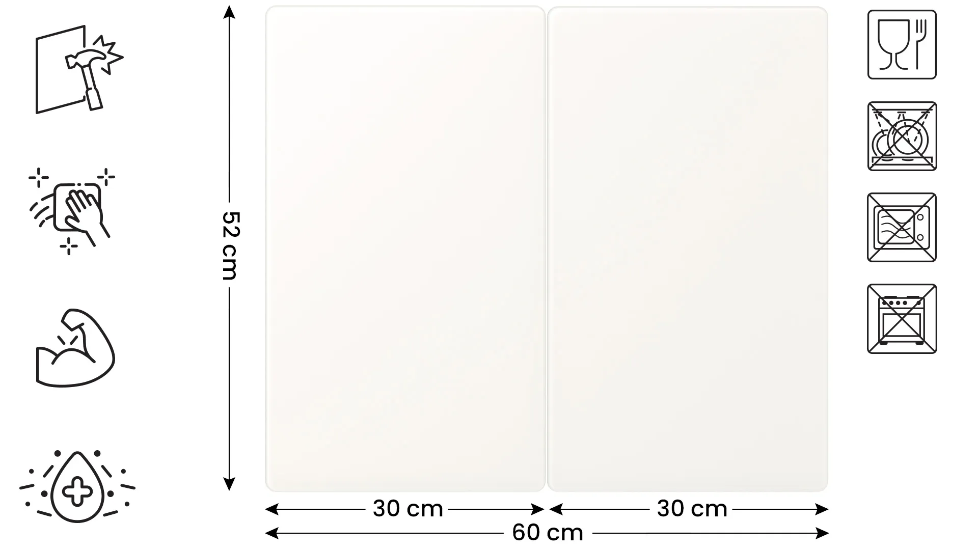 Plaque de Protection en Verre Trempé Universel et Multifonction - 2 pièces 52x30cm Blanc PREMIUM SUPERWHITE, Planche à Découper, Plateau en Verre – Image 2