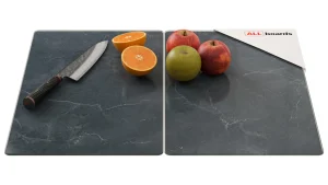 Plaque de Protection en Verre Trempé Universel et Multifonction - 2 pièces 52x30cm Motif Marbre Gris Anthracite, Planche à Découper, Plateau en Verre