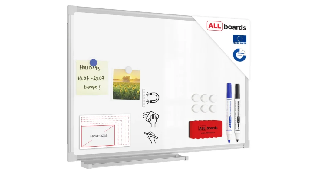 Tableau Blanc Magnétique Effaçable à Sec avec Cadre en Aluminium 60x40cm