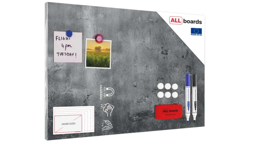 Tableau Magnétique en Métal Style Mur de Béton Ciment 60x40cm, MetalBoards pour tout type d'Aimants