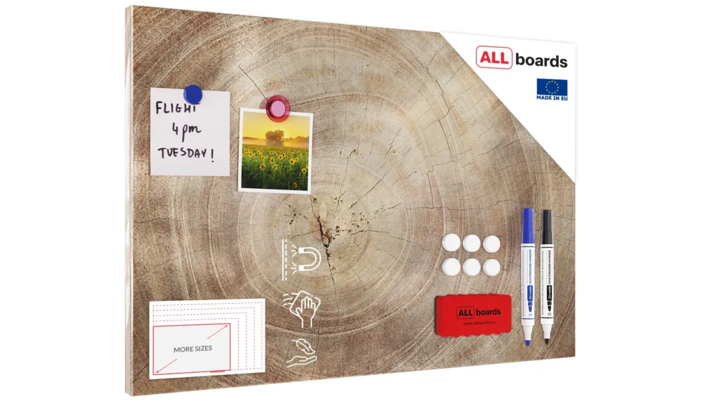 Tableau Magnétique en Métal Motif Tronc Cernes de Bois 60x40cm, MetalBoards pour tout type d'Aimants