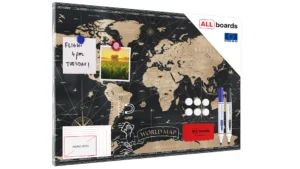 Tableau Magnétique en Métal Motif Carte du Monde Noir Vintage 60x40cm, MetalBoards pour tout type d'Aimants