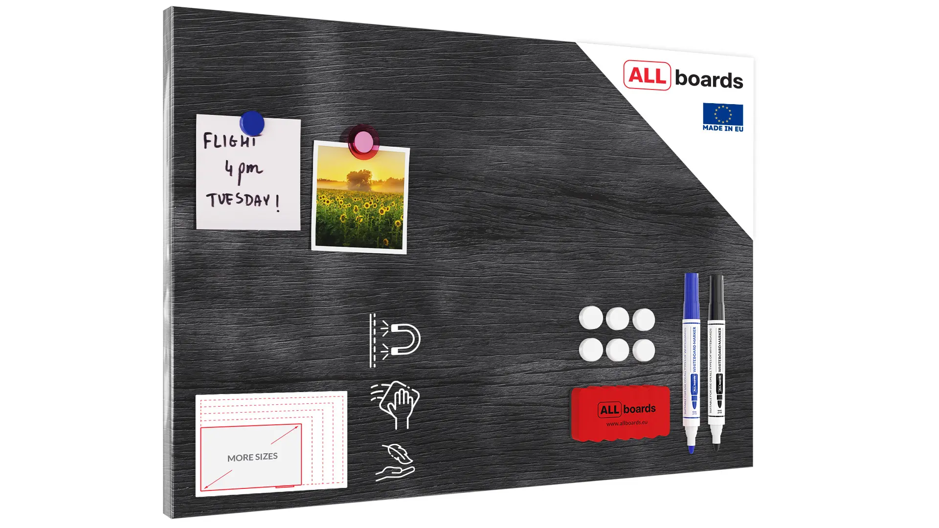 Tableau Magnétique en Métal Motif Bois Gris 60x40cm, MetalBoards pour tout type d’Aimants