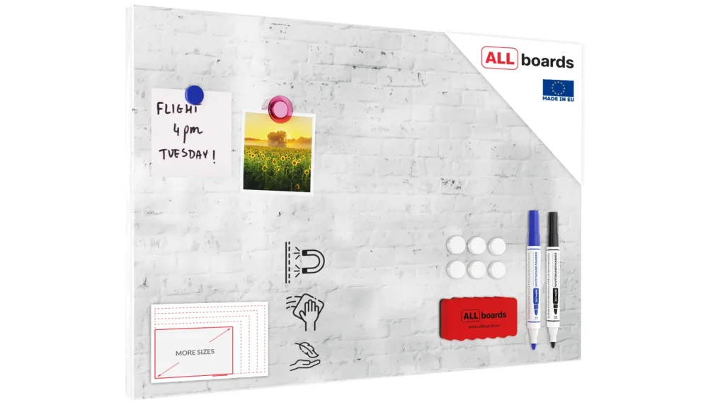 Tableau Magnétique en Métal Motif Brique Blanche 60x40cm, MetalBoards pour tout type d’Aimants
