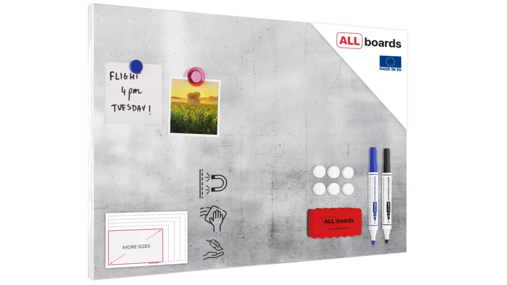Tableau magnétique avec aimants METALboards, ciment 60x40 cm + kit d'accessoires GRATIS
