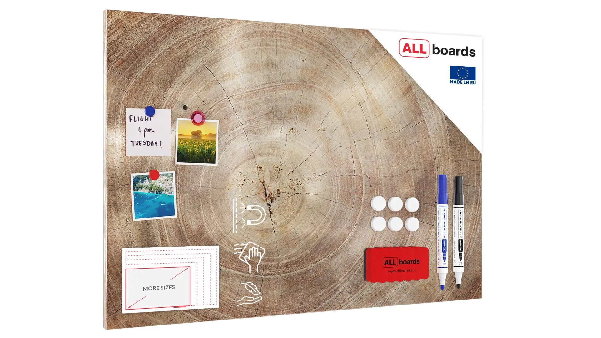 Tableau Magnétique en Métal Motif Tronc Cernes de Bois 90x60cm, MetalBoards pour tout type d'Aimants