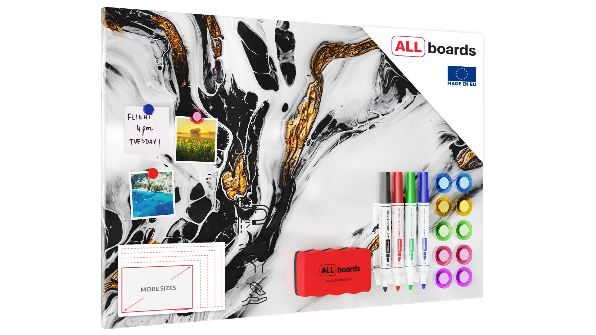 Tableau Magnétique METALboards 60x40 Cm - Design Ciel Nuageux + Accessoires - Effaçable Et Aimantable