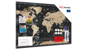 Tableau Magnétique en Métal Motif Carte du Monde Noir Vintage 90x60cm, MetalBoards pour tout type d'Aimants