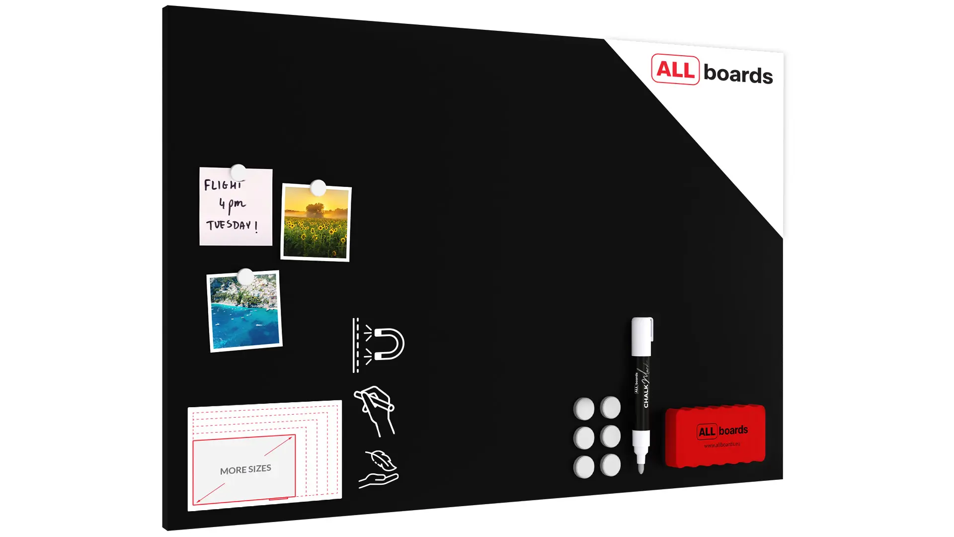 Tableau Magnétique en Métal à Craie Noir 90x60cm, MetalBoards pour tout type d'Aimants