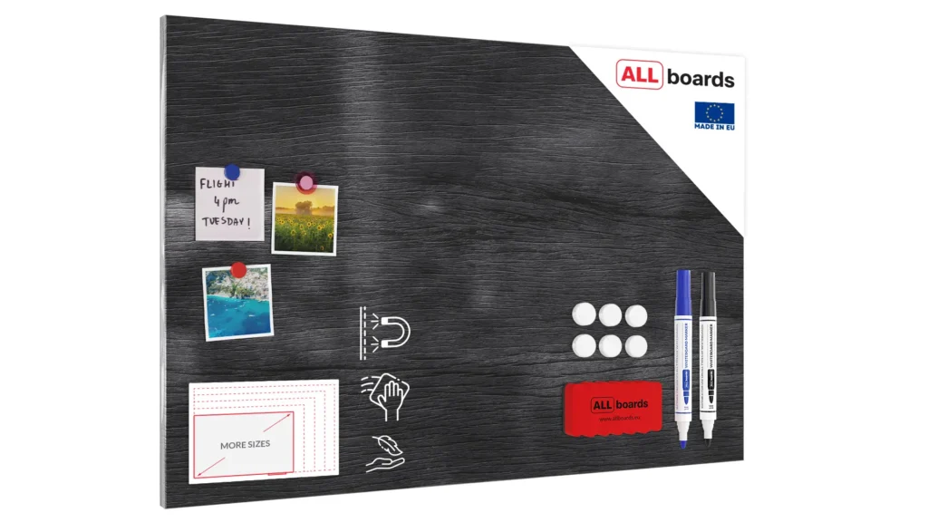 Tableau Magnétique en Métal Motif Bois Gris 90x60cm, MetalBoards pour tout type d’Aimants