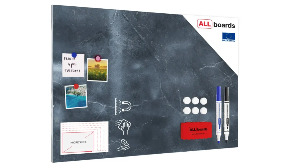 Tableau Magnétique en Métal Motif Marbre Gris Anthracite 90x60cm, MetalBoards pour tout type d'Aimants