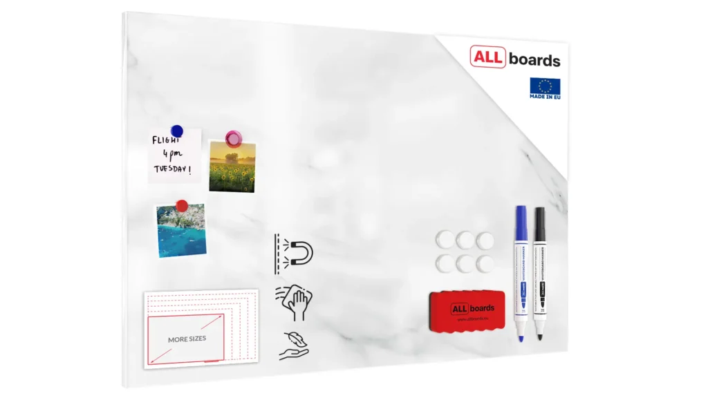 Tableau Magnétique en Métal Motif Marbre Blanc 90x60cm, MetalBoards pour tout type d’Aimants