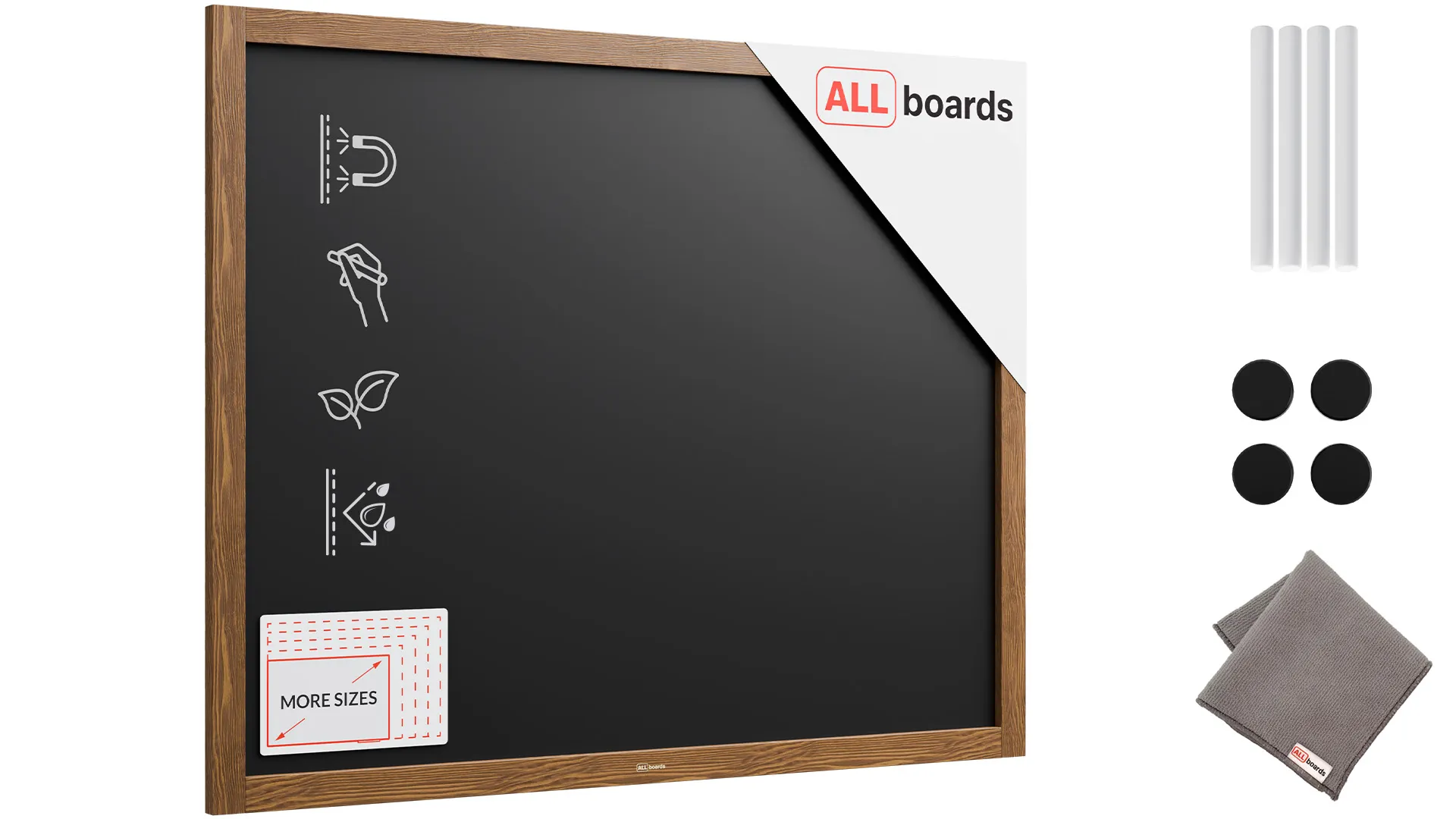 Tableau à craie noir magnétique étanche avec cadre en bois laqué 100 x 80 cm + accessoires