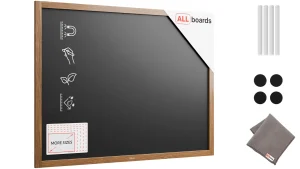 Tableau à craie noir magnétique étanche avec cadre en bois laqué 120 x 90 cm + accessoires