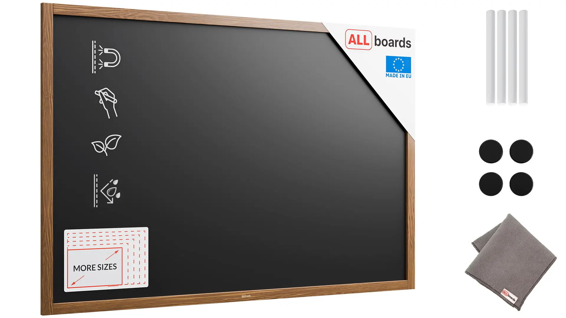 Tableau à craie noir magnétique étanche avec cadre en bois laqué 150 x 100 cm + accessoires