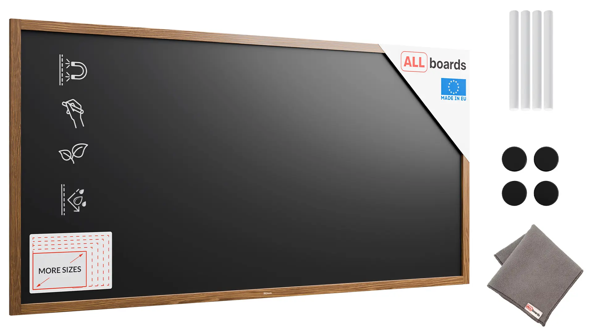 Tableau à craie noir magnétique étanche avec cadre en bois laqué 200 x 100 cm + accessoires