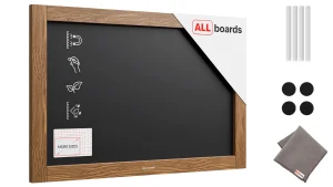 Tableau à craie noir magnétique étanche avec cadre en bois laqué 60 x 40 cm + accessoires