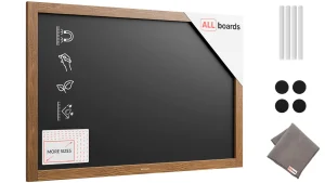 Tableau à craie noir magnétique étanche avec cadre en bois laqué 90 x 60 cm + accessoires
