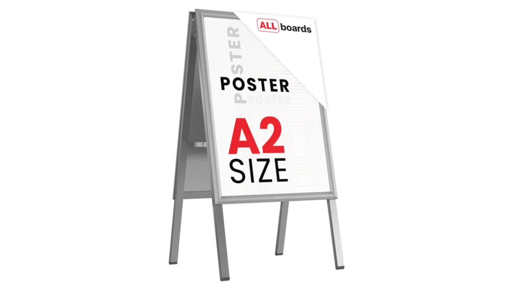 Chevalet Porte-Affiche Double Face Cadre en Aluminium Gris - Format A2