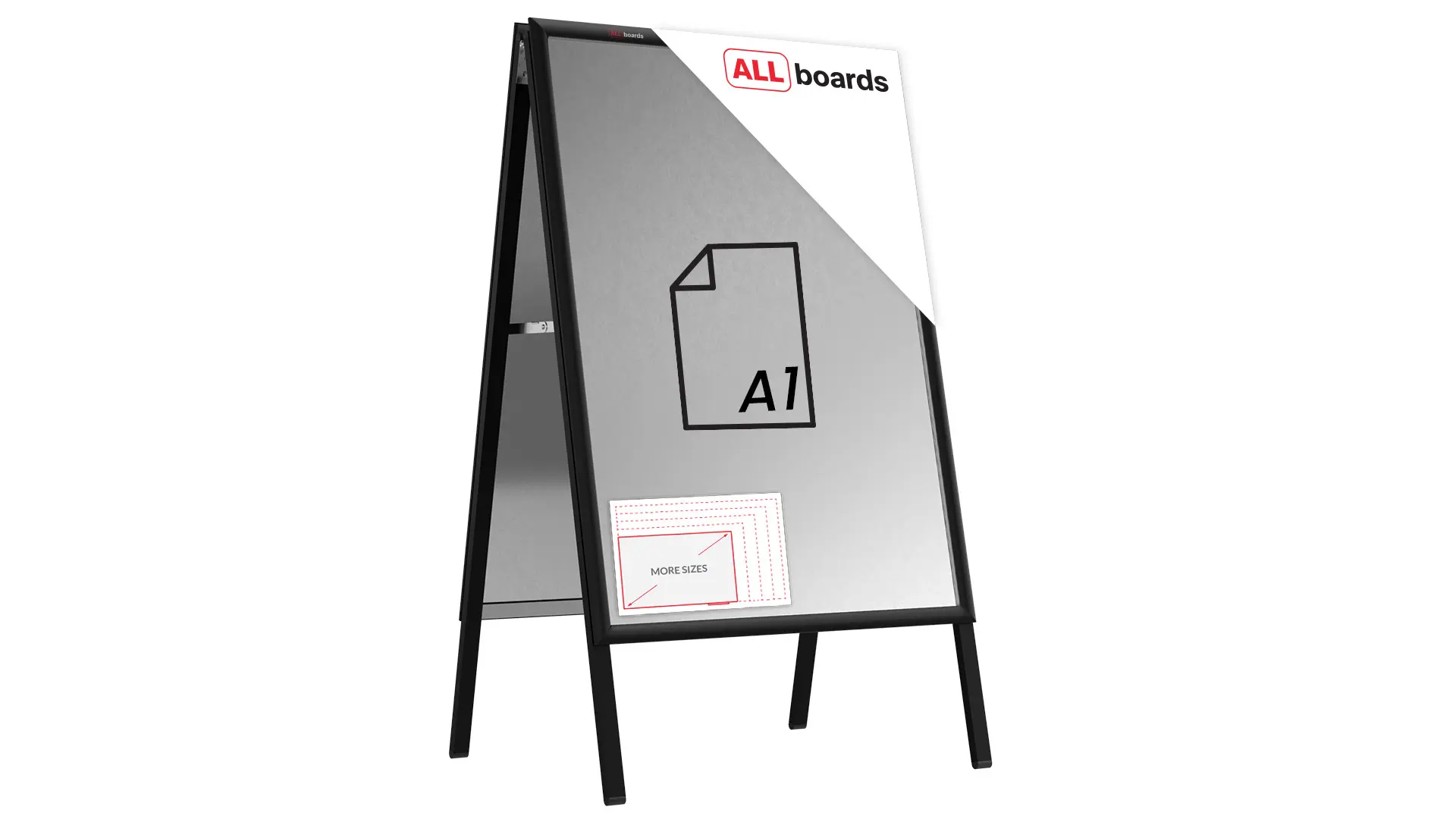 Chevalet Porte-Affiche Double Face Cadre en Aluminium Noir - Format A1
