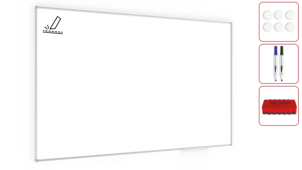 Tableau Blanc Emaillé Magnétique Effaçable à Sec avec Surface Mate et Cadre en Aluminium 200x120 cm