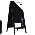 Chevalet Stop Trottoir Étanche avec Cadre en Bois Laqué Noir 150x61cm, Chevalet Publicitaire