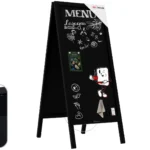 Chevalet Stop Trottoir Étanche avec Cadre en Bois Laqué Noir 150x61cm, Chevalet Publicitaire + ACCESSOIRES