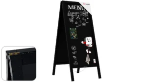Chevalet Stop Trottoir Étanche avec Cadre en Bois Laqué Noir 150x61cm, Chevalet Publicitaire + ACCESSOIRES