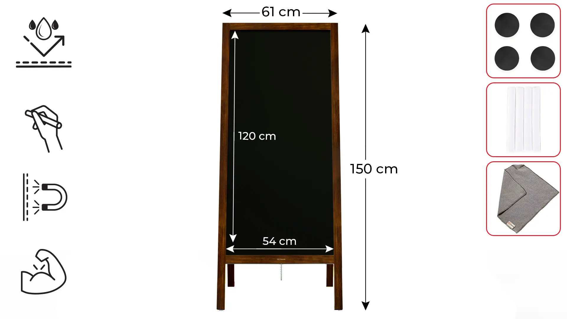 Chevalet Stop Trottoir Etanche magnétique avec Cadre en Bois Laqué 150x61cm + ACCESSOIRES – Image 2