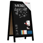 Chevalet Stop Trottoir avec Cadre en Bois Laqué Noir 78x44 cm, Chevalet Publicitaire