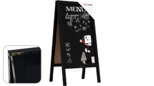 Chevalet Stop Trottoir Étanche avec Cadre en Bois Laqué Noir 100x49,5cm + ACCESSOIRES