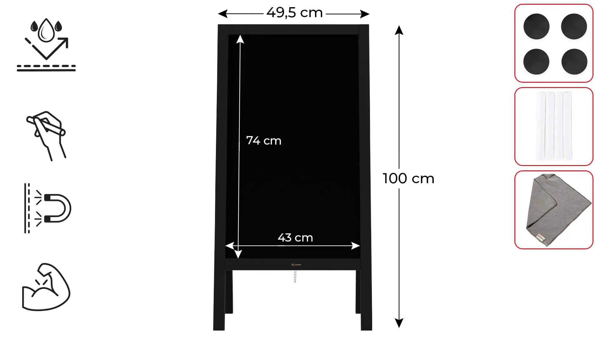 Chevalet Stop Trottoir Étanche avec Cadre en Bois Laqué Noir 100x49,5cm + ACCESSOIRES – Image 2