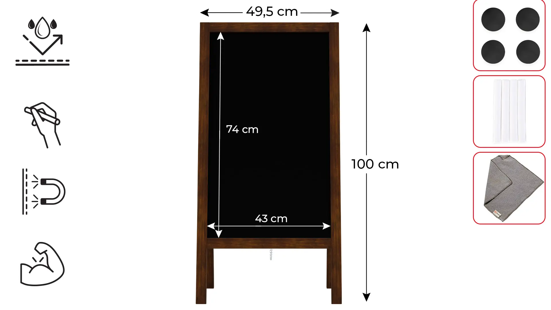 Chevalet Stop Trottoir Etanche magnétique avec Cadre en Bois Laqué 100x49,5cm + ACCESSOIRES – Image 2