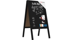 Chevalet Stop Trottoir avec Cadre en Bois Laqué Noir 118x61cm, Chevalet Publicitaire
