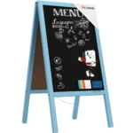 Chevalet Stop Trottoir avec Cadre en Bois Laqué Bleu 118x61cm, Chevalet Publicitaire