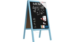 Chevalet Stop Trottoir avec Cadre en Bois Laqué Bleu 118x61cm, Chevalet Publicitaire