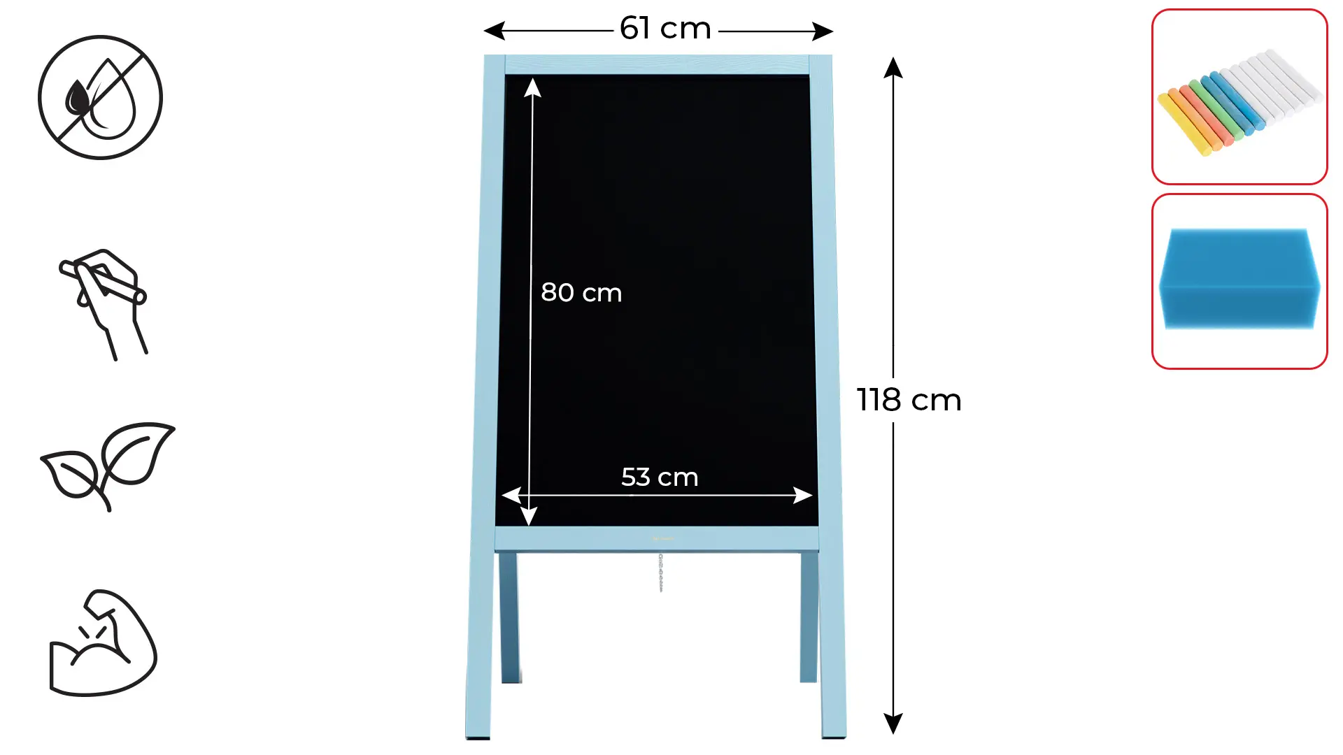 Chevalet Stop Trottoir avec Cadre en Bois Laqué Bleu 118x61cm, Chevalet Publicitaire – Image 2