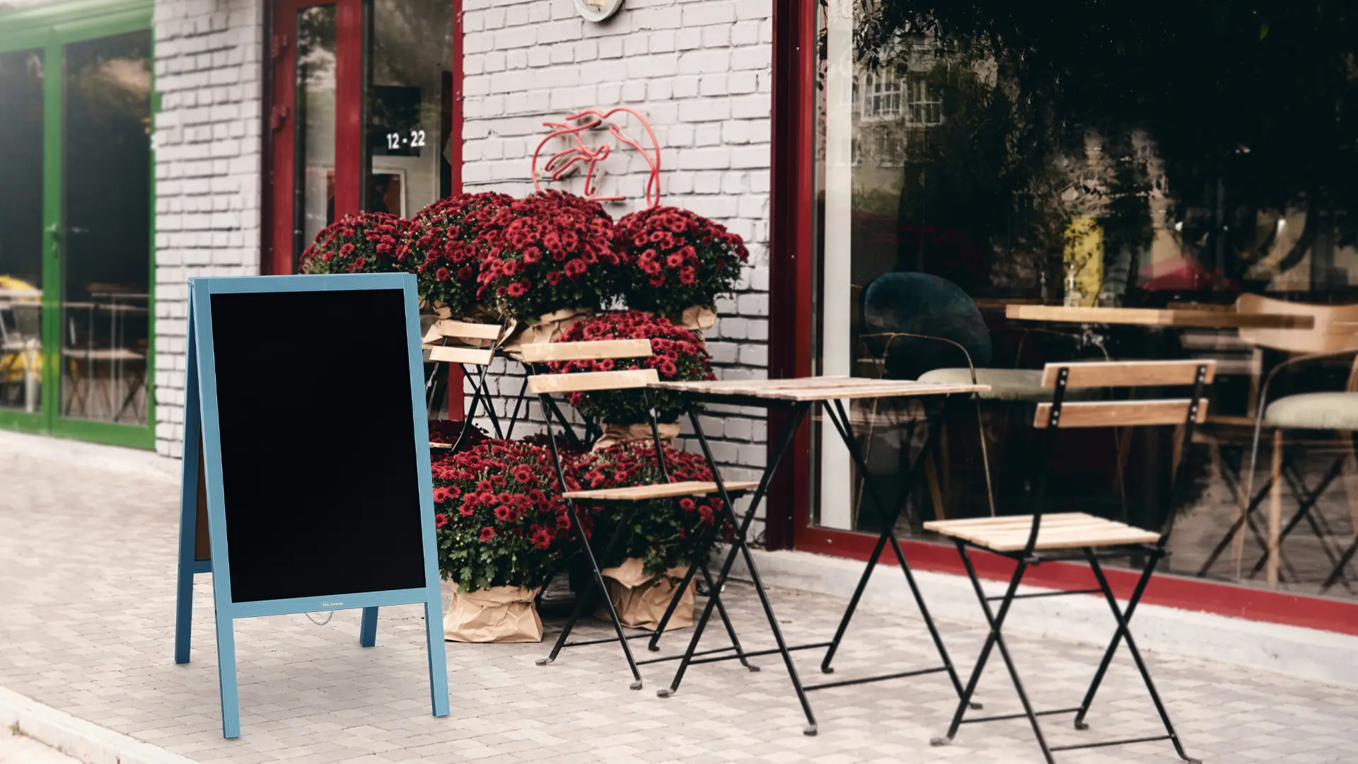 Chevalet Stop Trottoir avec Cadre en Bois Laqué Bleu 118x61cm, Chevalet Publicitaire – Image 4
